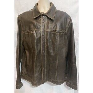 VTG Y2K GAP Distressed Leather Bomber Top Gun Jacket Mens L Brown Biker Moto